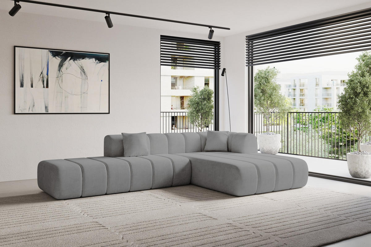 ROHOVÁ SEDAČKA s otomanem, pravá BILA-L 289x176x71 Šedá Velur - šedá/černá, kompozitní dřevo/textil (289/176cm) - ALTDECOR