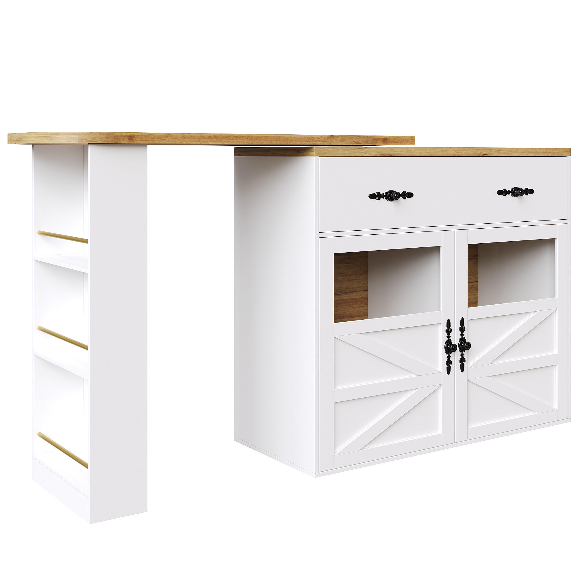 KÜCHENINSEL Weiß 138-204x39x104 cm drehbar für Bistro - Weiß, Holz (39/104/204cm) - SHOPENTRA
