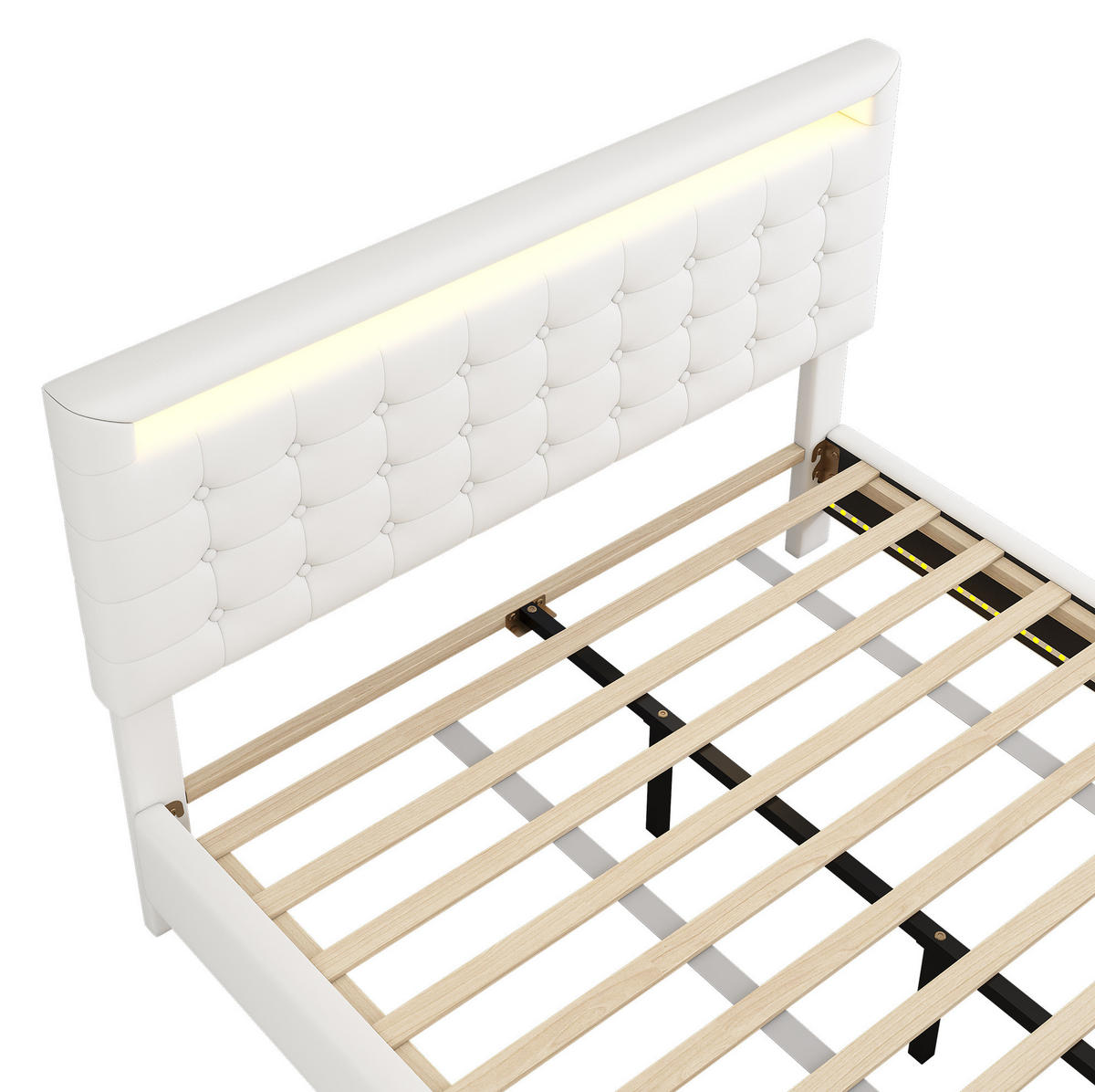 POLSTERBETT 140/200 cm in Weiß aus PU mit LED-Beleuchtung und verstellbarem Kopfteil - Weiß, Leder (140/200cm) - Flora Grace