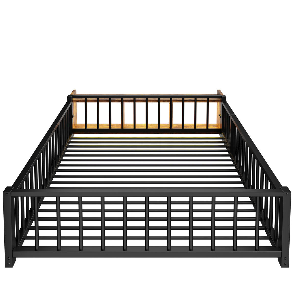 METALLBETT 140/200 cm Schwarz mit Ablagefächern und LED-Streifenleuchten - Schwarz, Metall (140/200cm) - Oxeza