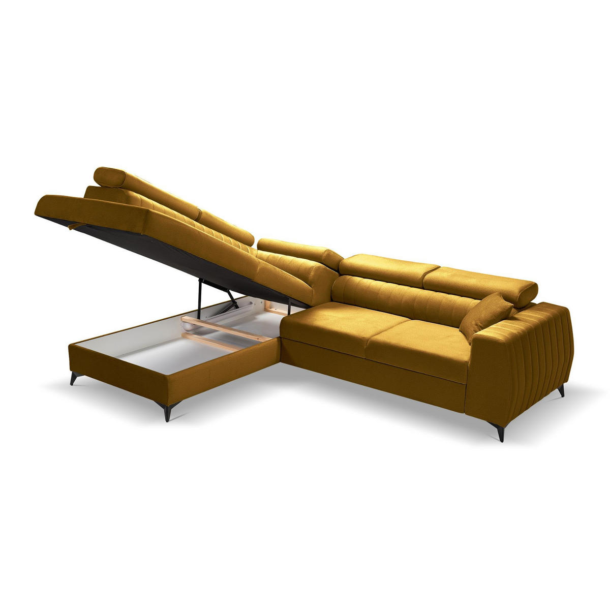ECKSOFA PIERO L Links mit Schlaffunktion 195x125 Velours Gold - Goldfarben/Schwarz, Holz/Textil (268/203cm) - Muffo