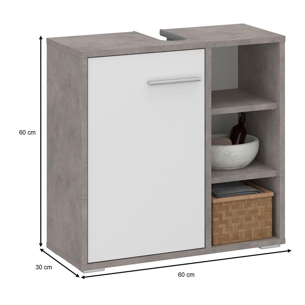 WASCHBECKENUNTERSCHRANK ORNA - Weiß/Grau, Holzwerkstoff (60/60/30cm) - CARO-Möbel