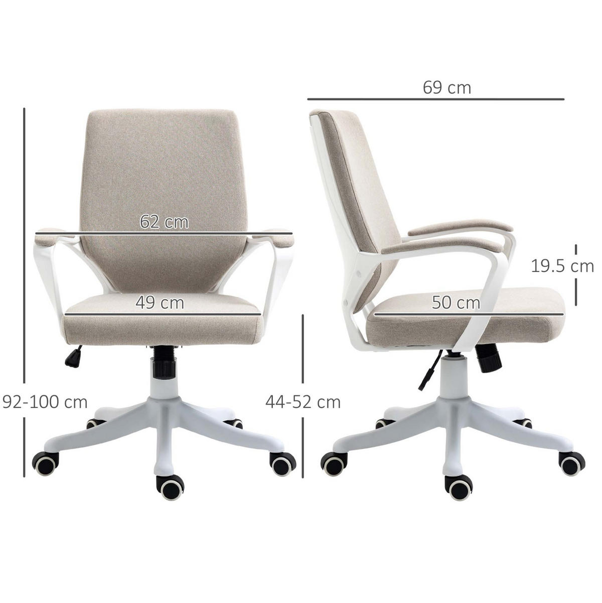DREHSTUHL 62/69/92-100 cm, ergonomisch, höhenverstellbar, beige - Beige, Kunststoff (69/100/62cm) - Redom