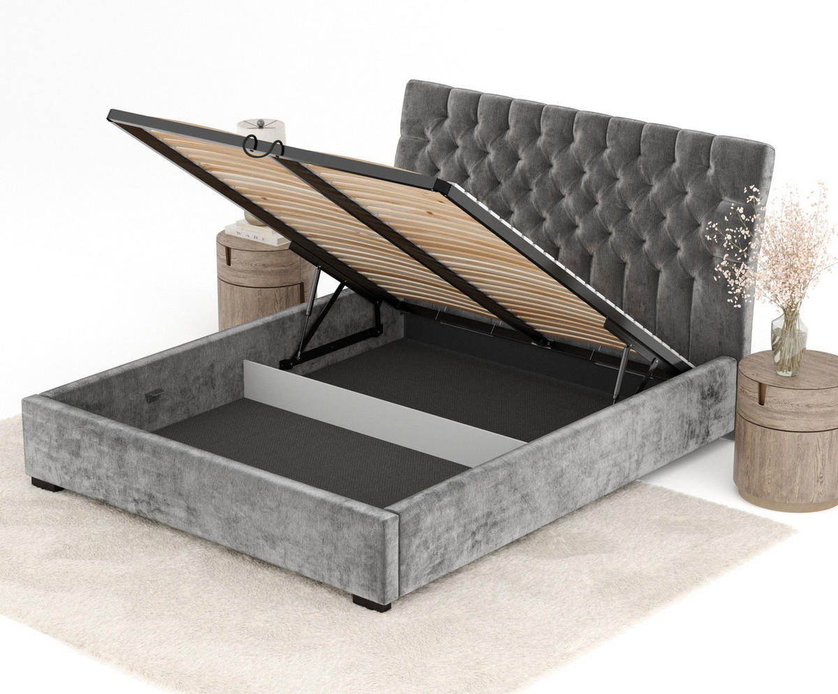POLSTERBETT Vezzola Grau 120/200 cm im Chenille-Stoff - Schwarz/Naturfarben, Holz/Holzwerkstoff (120/200cm) - Maison de Reve
