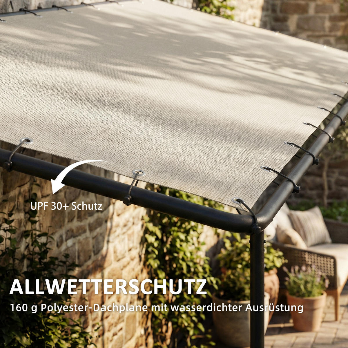 PERGOLA Metall Polyester Cremeweiß - Creme/Schwarz, Textil/Metall (180/230/300cm) - Outsunny