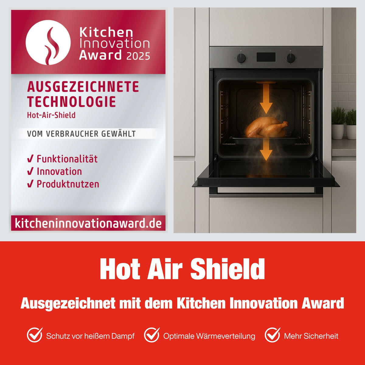 EINBAUBACKOFEN autark, 78 Liter, 60 cm Backofen, Hot Air Shield, Umluft/Ober-Unterhitze, 5 Funktionen - Schwarz, Metall (59.5/59.5/55cm) - Telefunken