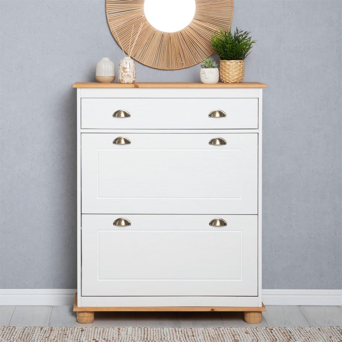 SCHUHSCHRANK COLMAR - Weiß/Braun, Holz (85/108/35cm) - IDIMEX