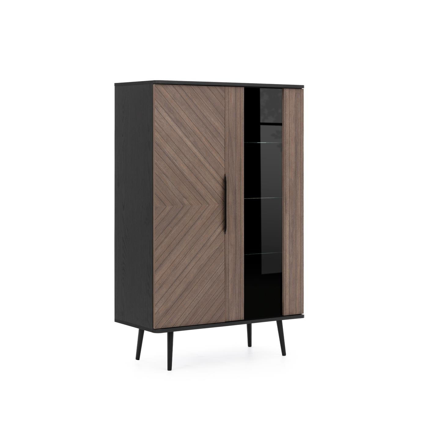 VITRINE Elio Braun mit Graphit - Schwarz/Braun, Holzwerkstoff (90/140/41cm) - Bettso
