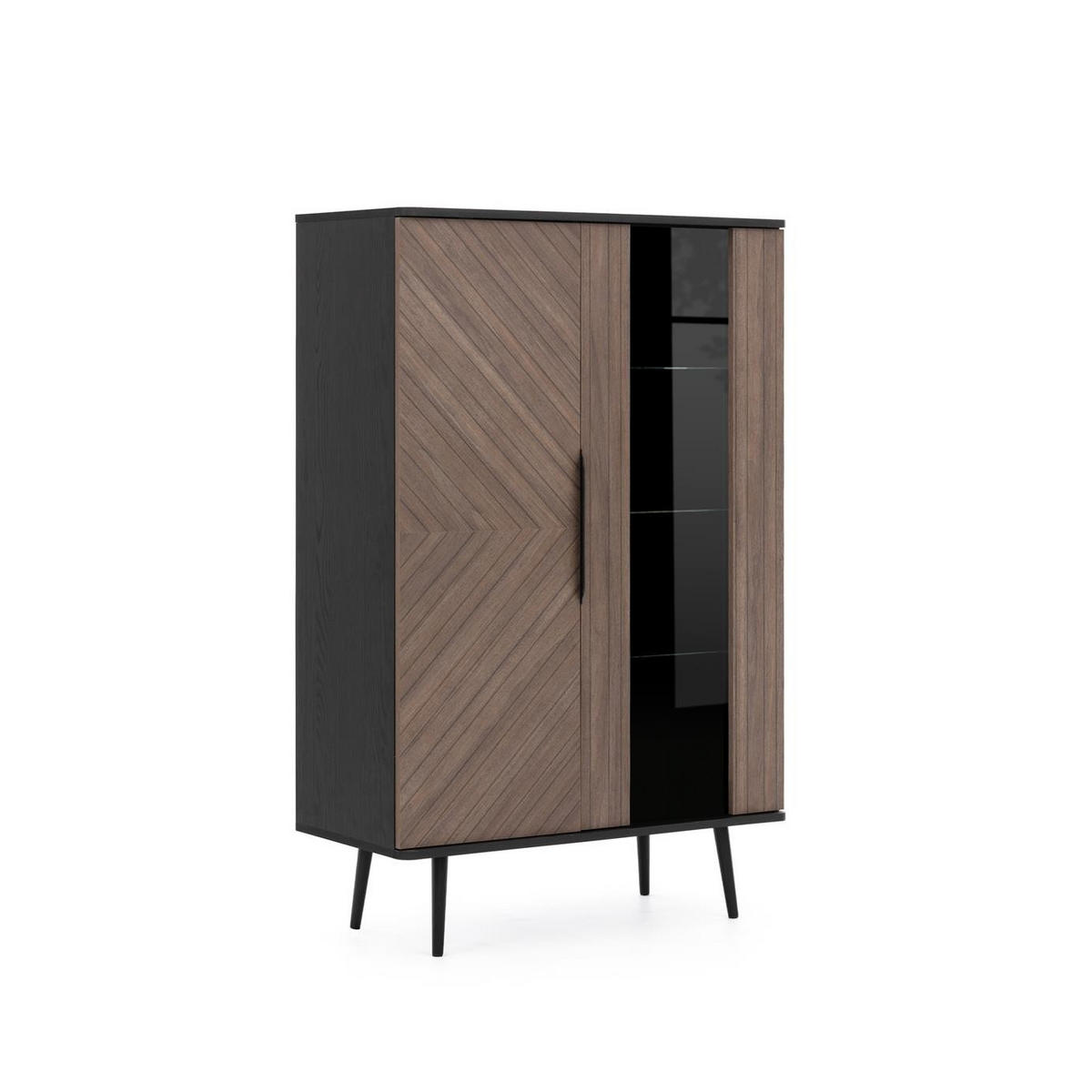 VITRINE Elio Braun mit Graphit - Schwarz/Braun, Holzwerkstoff (90/140/41cm) - Bettso