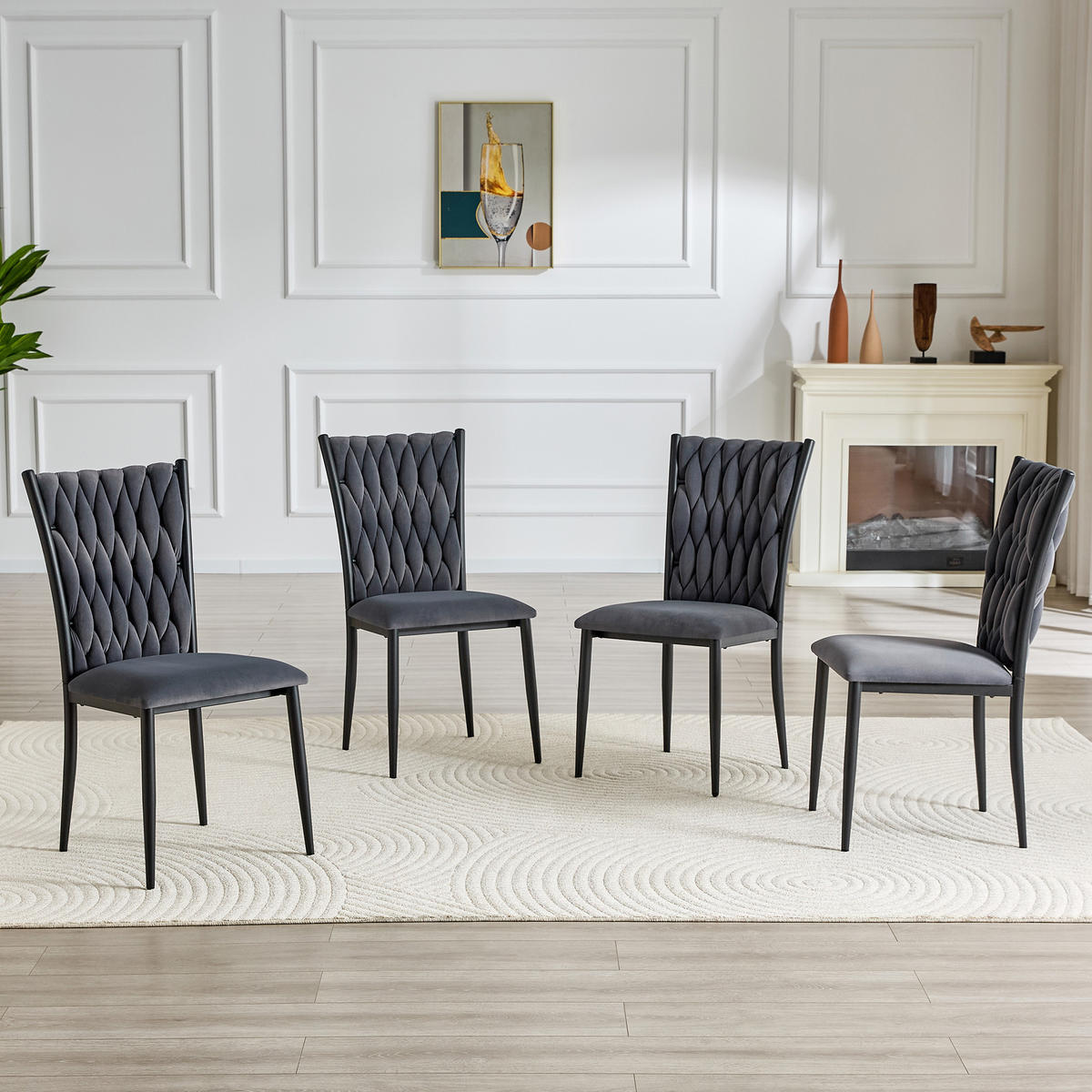 STUHL-SET DE-36807 4 Stück mit handgeflochtenem Muster Dunkelgrau - Dunkelgrau, Metall (45/94/58cm) - ComfortXL