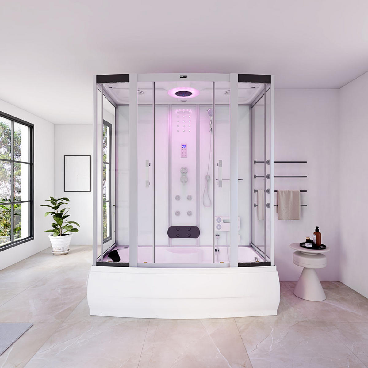 DAMPFDUSCHE DIAMOND BIG - Weiß, 190 x 100 cm - Weiß, Glas (100cm) - Home Deluxe