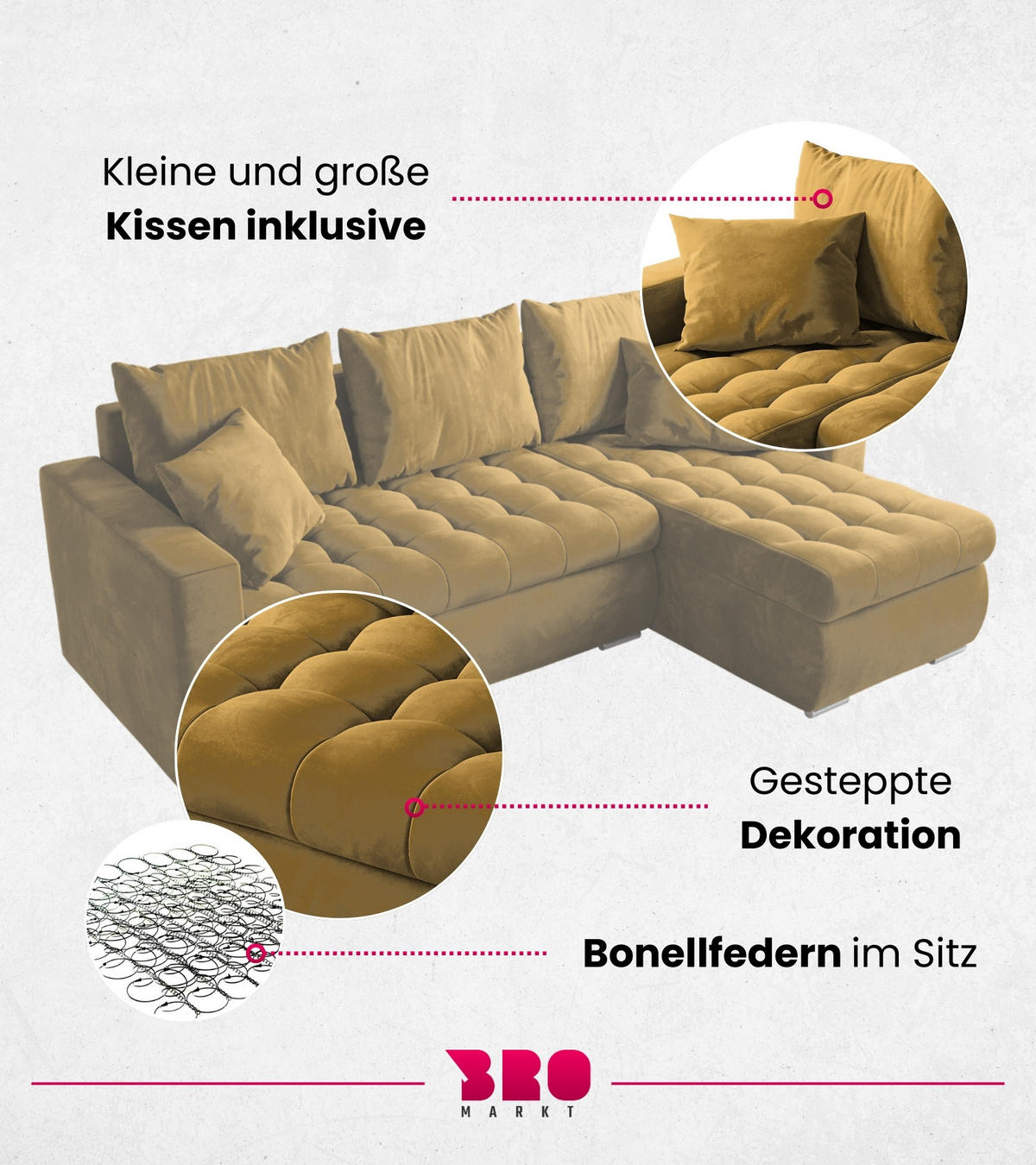 ECKSOFA Luis mit Schlaffunktion Gelb Samt - Gelb/Silberfarben, Kunststoff/Textil (148/238cm) - Bromarkt