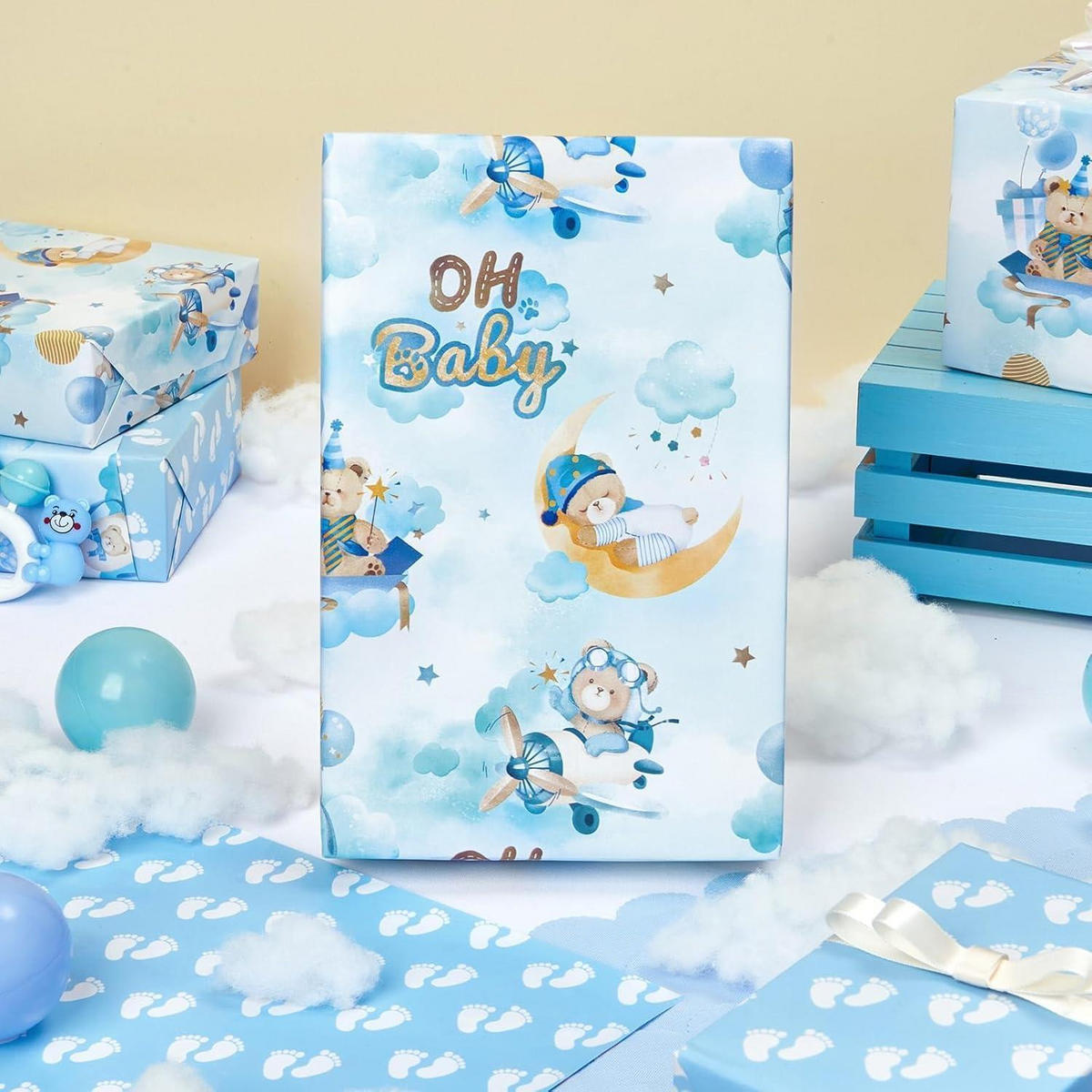GESCHENKPAPIER Bärenmotiv 43 cm x 10 m - Blau, Papier (43/0.1/1000cm)