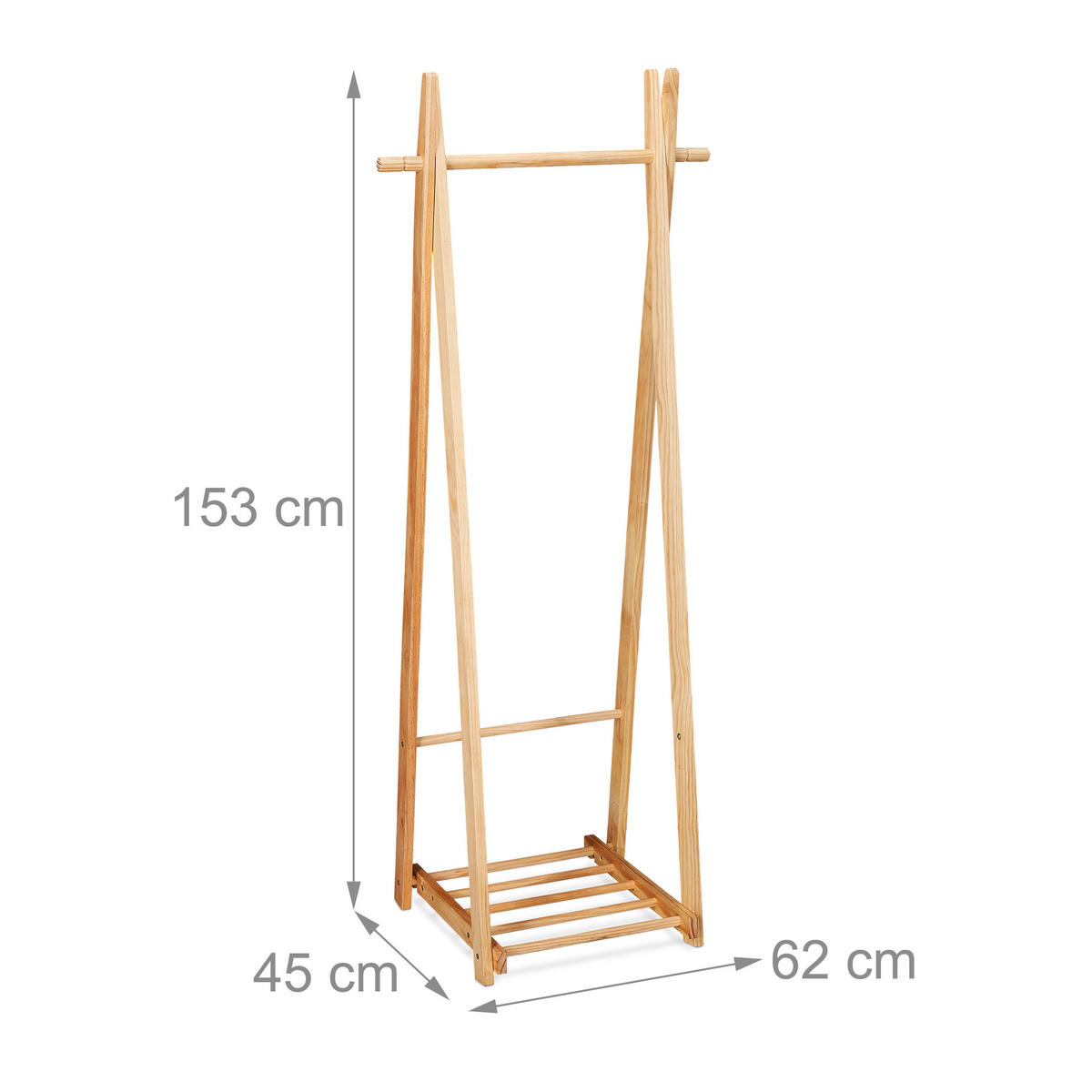 KLEIDERSTÄNDER - Hellbraun, Holz (62/153/45cm) - Relaxdays