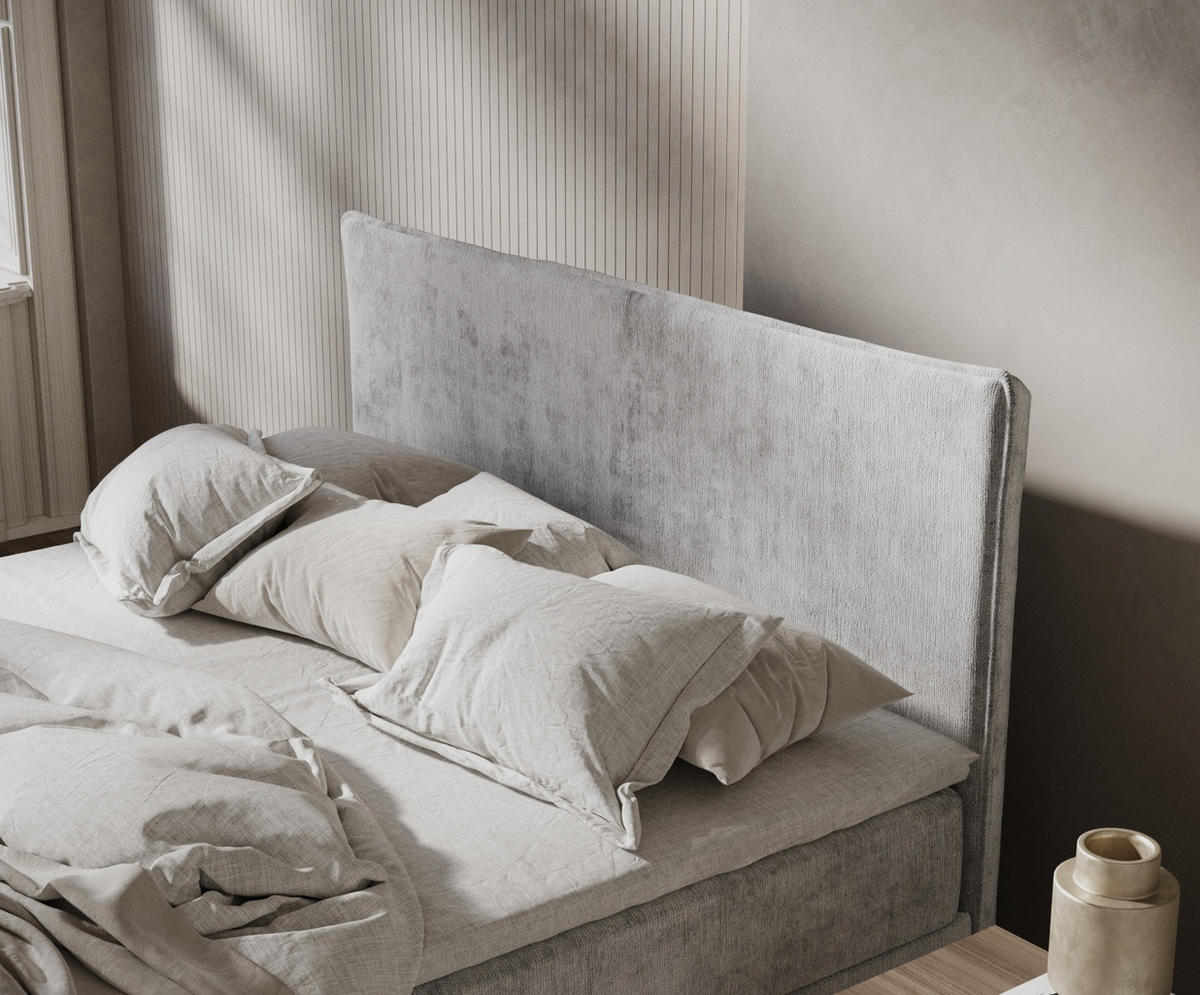 BOXBETT Peru Hellgrau 180/200 cm im Chenille-Stoff - Hellgrau/Schwarz, Holz/Holzwerkstoff (180/200cm) - Maison de Reve