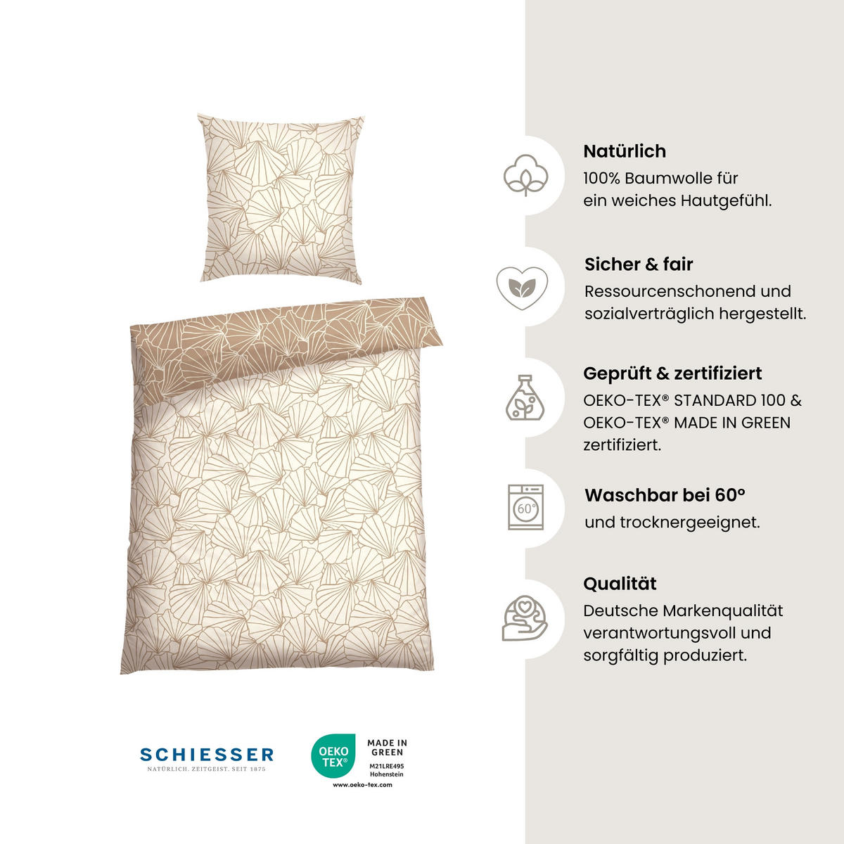 BETTWÄSCHESET Mariel - Renforcé - 2-teilig - 135 x 200 cm - Taupe - Taupe, Textil (135/200cm) - SCHIESSER