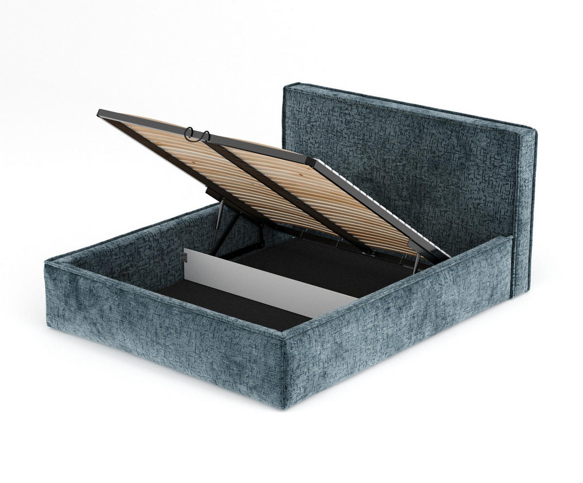 POLSTERBETT Lounge Blau 140/200 cm im Chenille-Stoff - Blau/Naturfarben, Holz/Holzwerkstoff (140/200cm) - Maison de Reve