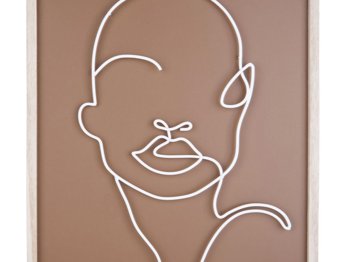 WANDDEKORATION Metall Gesichtsmotiv Art Line - Braun, Holzwerkstoff (27/45cm) - Present Time
