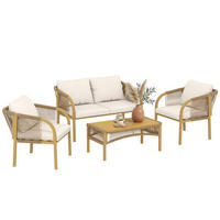 GARTENLOUNGE-SET 4tlg. DE-13719 mit Sofa & 2 Sesseln Kaki - Mokka, Metall - ComfortXL