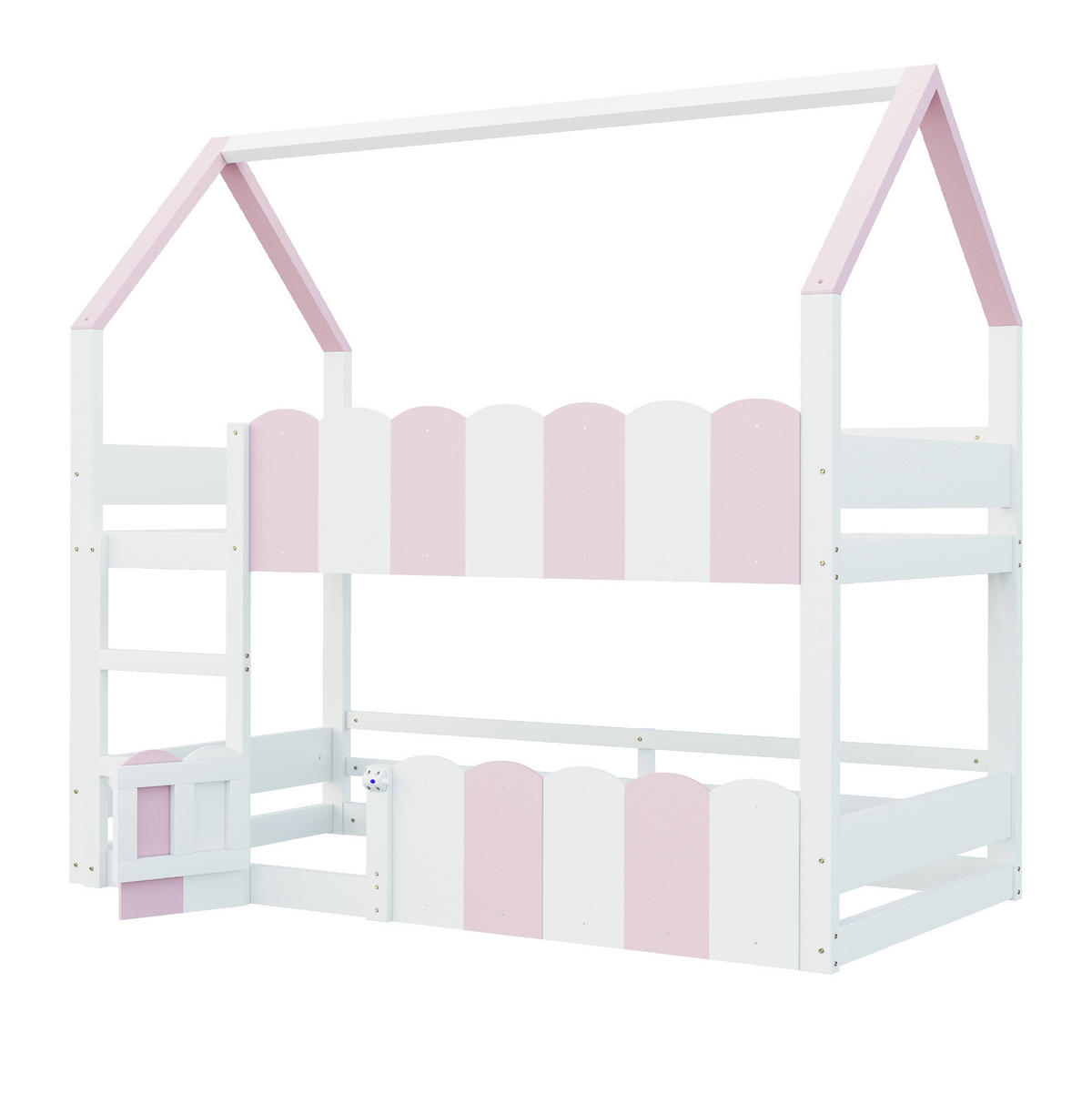 ETAGENBETT Kinder 90/200 cm Hausdesign mit Sicherheitsgeländern in Rosa und Weiß - Pink, Holz (90/200cm) - OKWISH