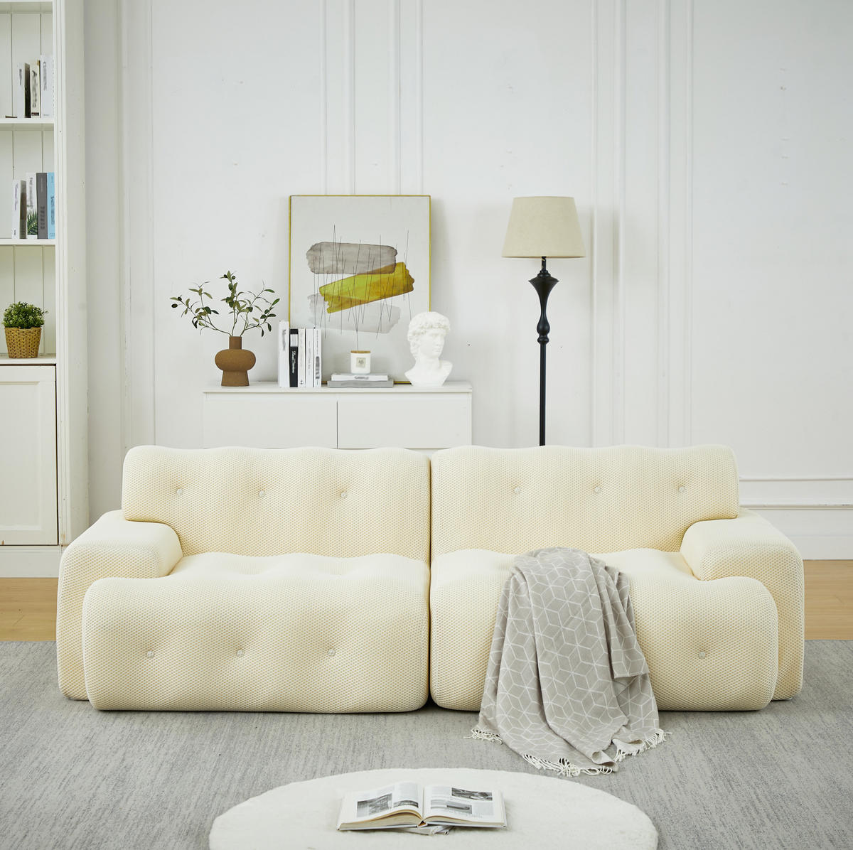 SOFA Zweisitzer modular 224 x 104 x 66 cm Stoff Beige - Beige, Holzwerkstoff (104.01/66/224cm) - Meubliv