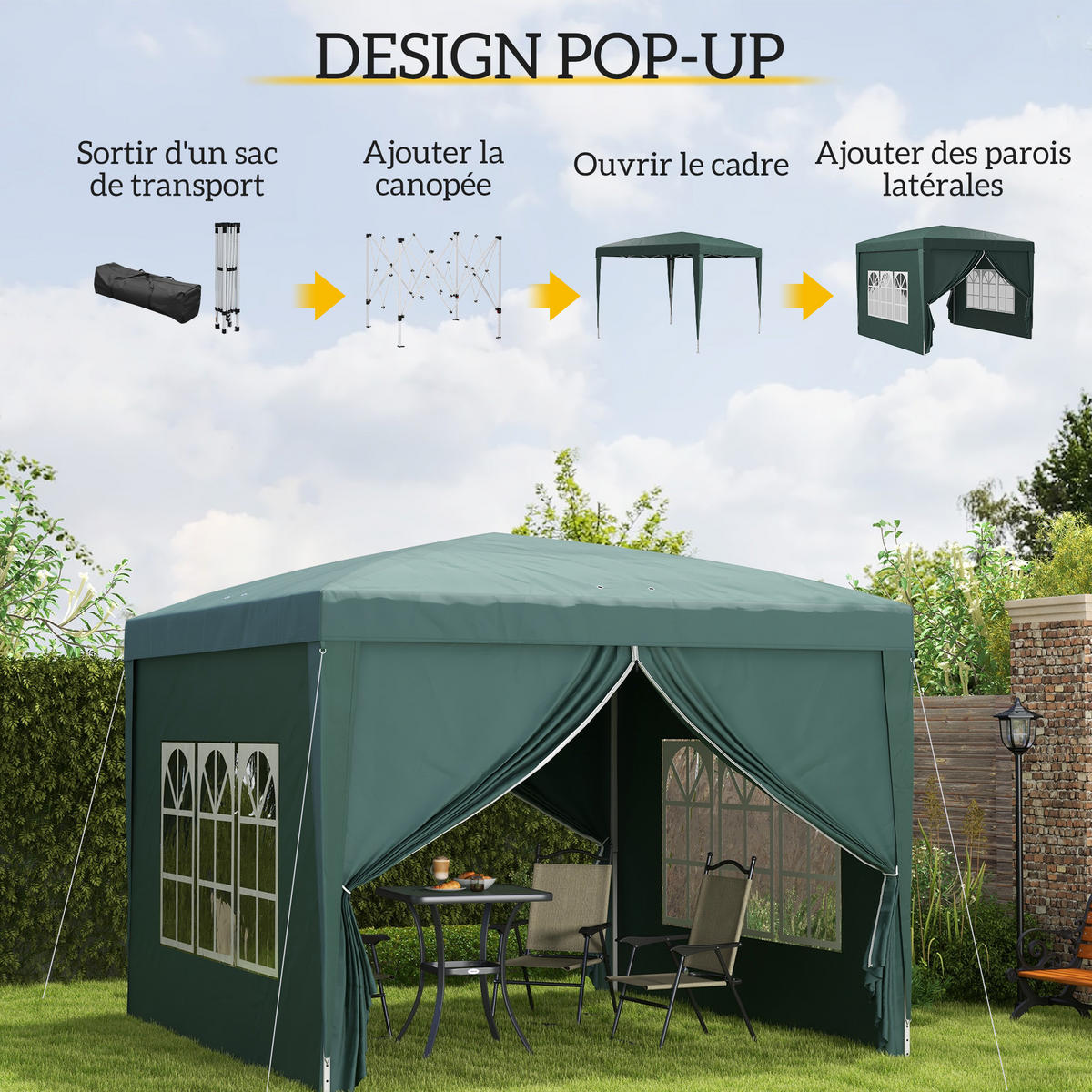 PAVILLON DE-13953 3/3 m mit Fenstern Grün - Grün, Textil (295/258/295cm) - ComfortXL