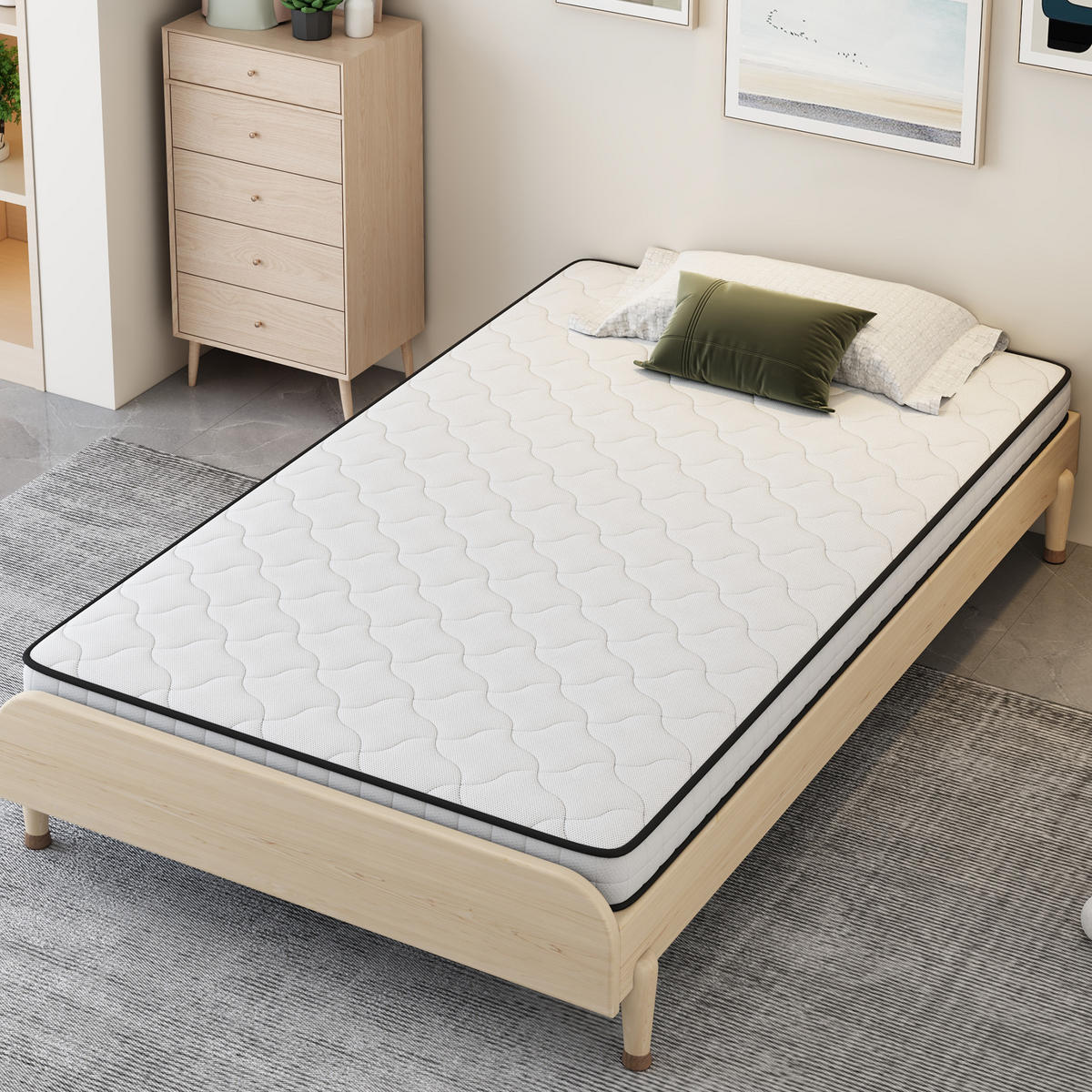BOXSPRINGMATRATZE 90/190 cm Weiß, Dicke: 10 cm, Härtegrad: H3 - Weiß, Textil (90/190cm) - Oxeza