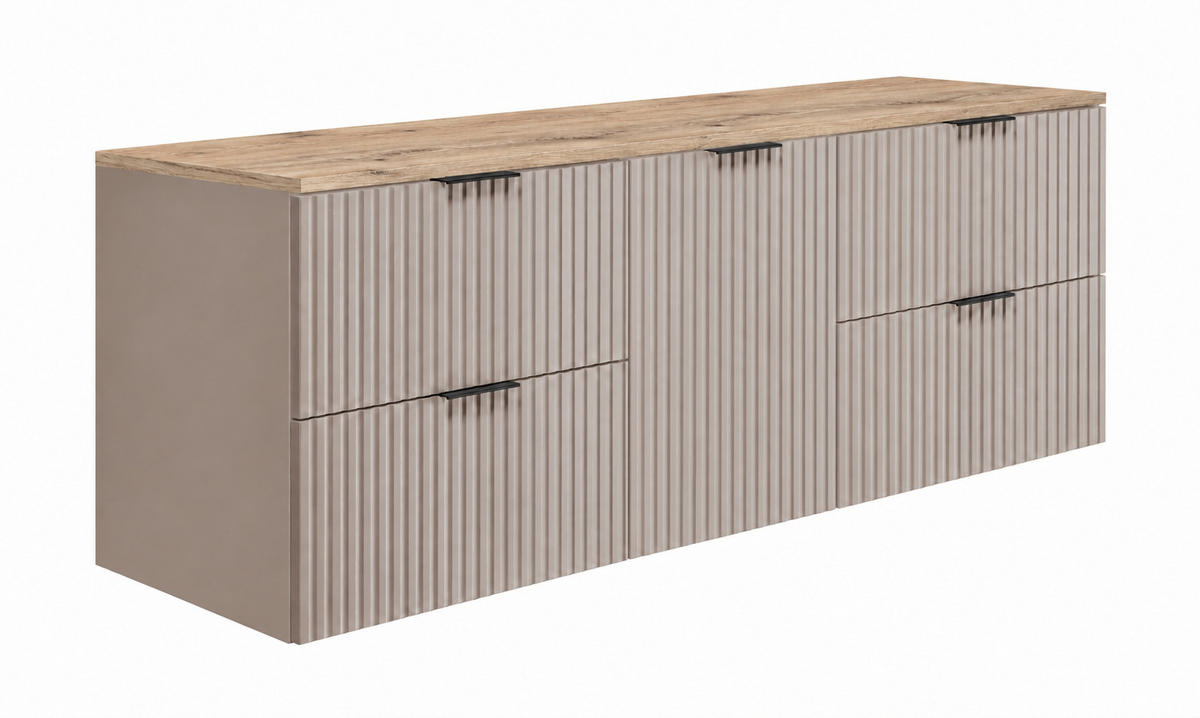 BADMÖBEL-SET MIT WÄSCHEKORB: Schwarz / Platte Marmor Black Royal, Griffe Gold, 160 x 46 x 57 cm - Creme/Schwarz, Holzwerkstoff (160/57/46cm) - 3XE LIVING