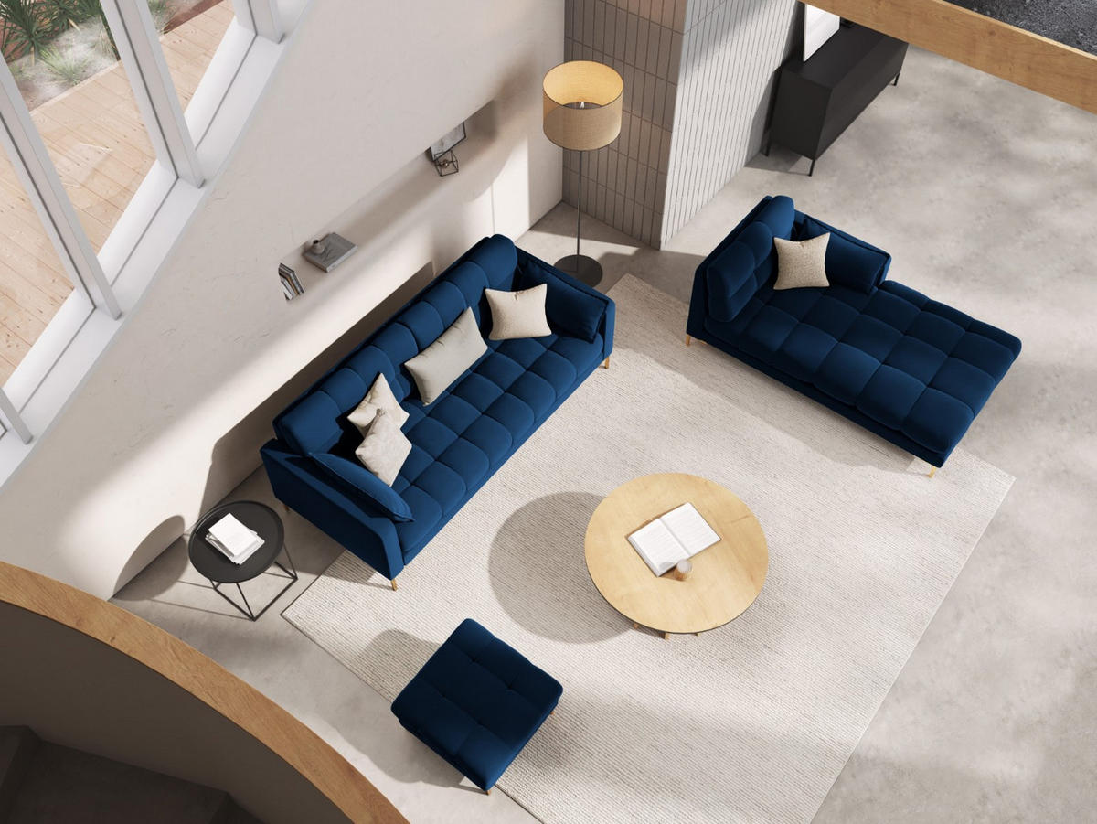 CHAISELONGUE rechts Mamaia aus Samt königsblau - Blau, Textil (102/75/185cm) - Micadoni