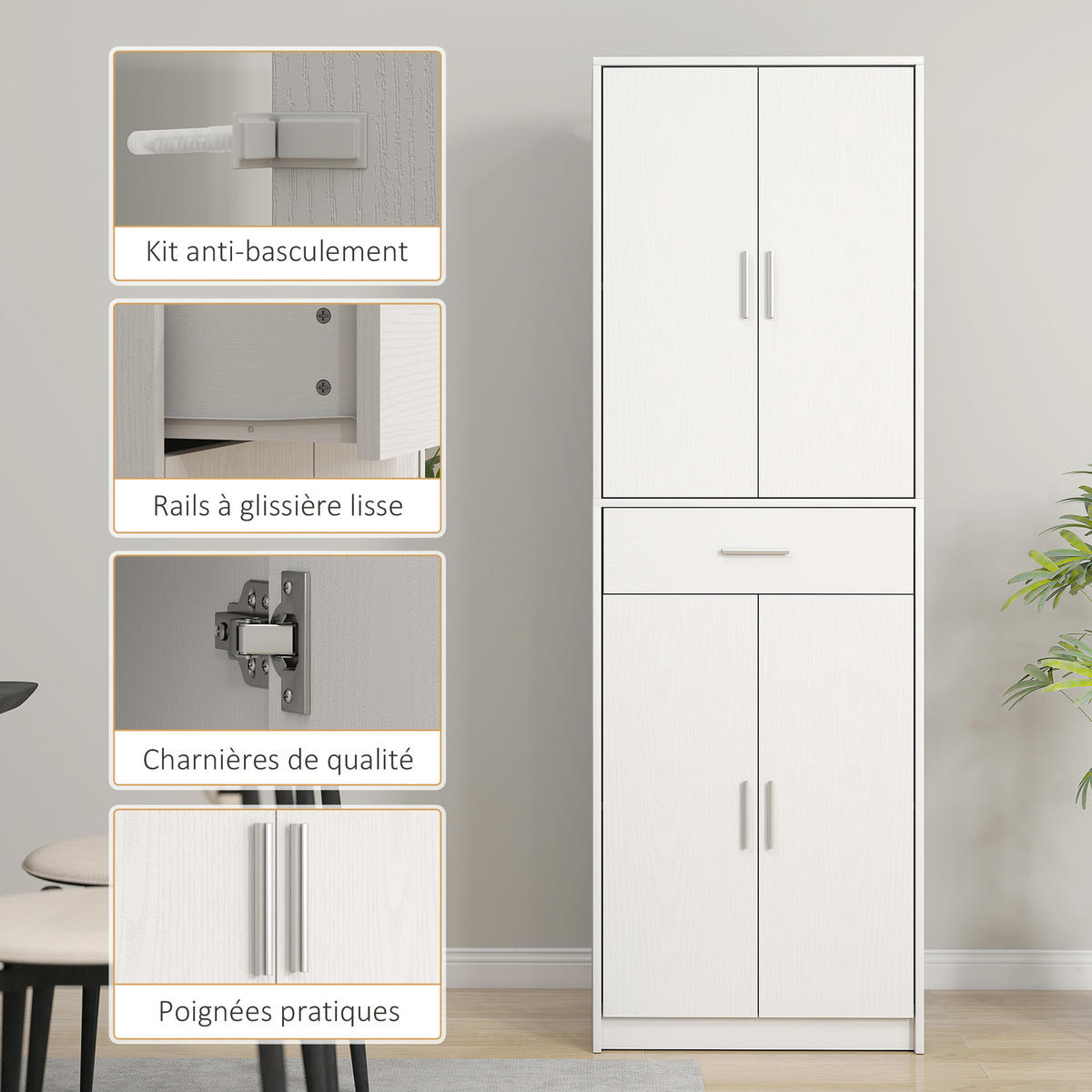 HIGHBOARD DE-11179 2 Schränke & Schublade mit verstellbaren Böden Weiß - Weiß, Holzwerkstoff (35/180/60cm) - ComfortXL