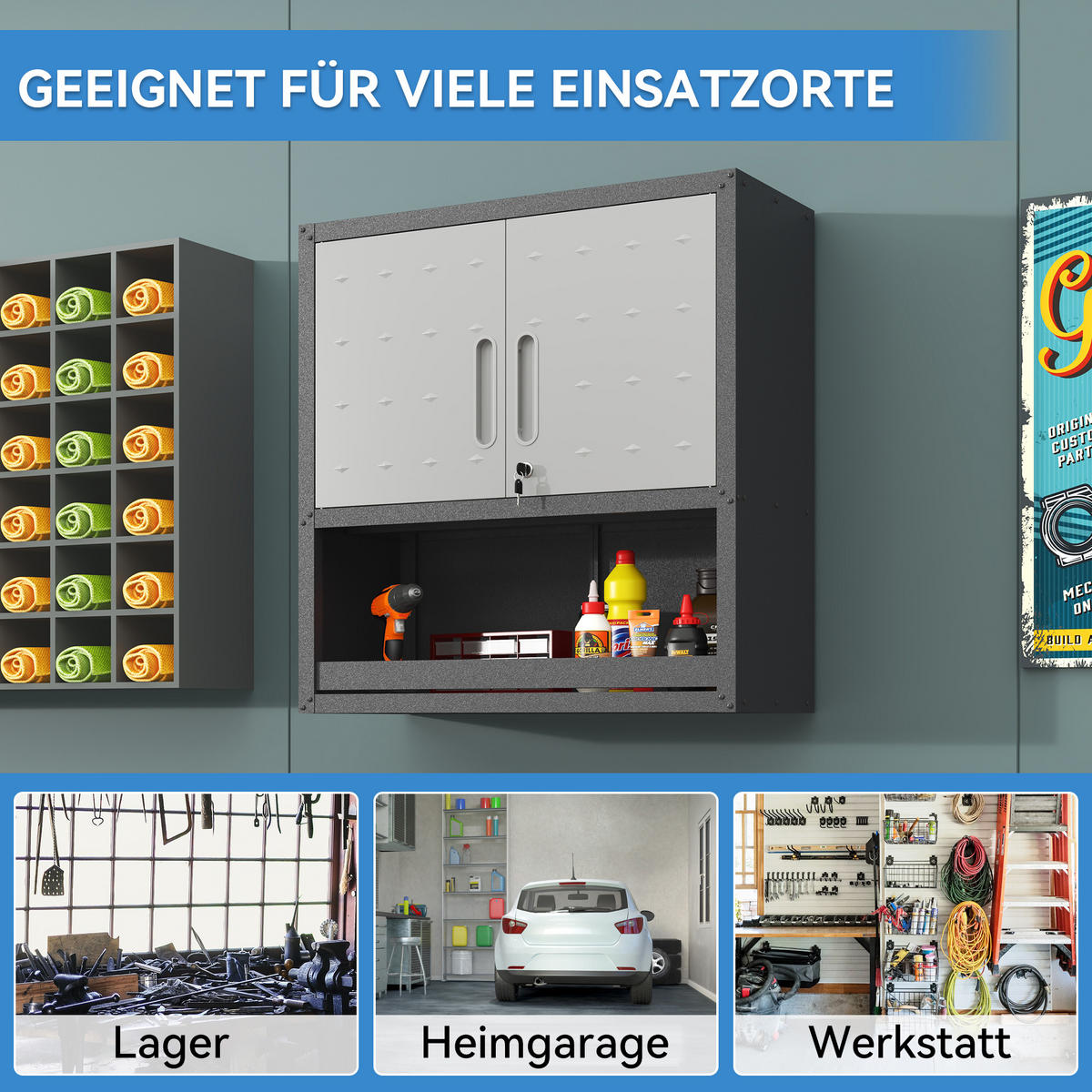 KOMBINATIONSREGAL – 75 × 77 × 30 cm, grau; geeignet für Garagen, Lager und Büros (Montage erforderlich). - Multicolor, Metall (30/76.99/75.01cm) - DCA