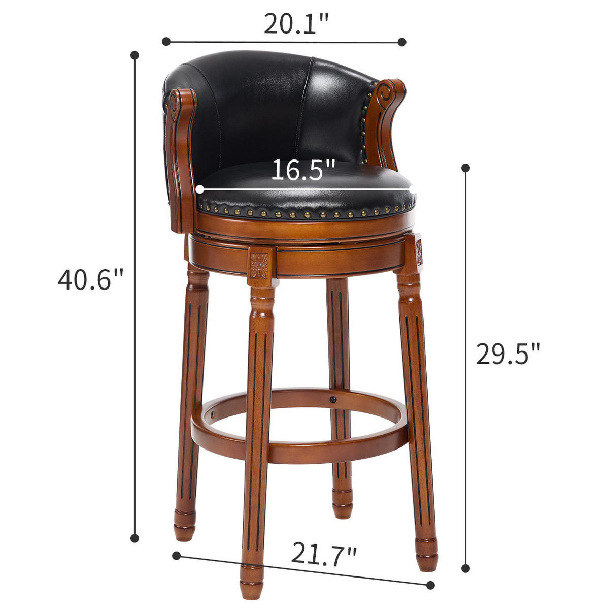 BARHOCKER drehbar Sitzhöhe ca. 75 cm Leder Holz Schwarz - Schwarz, Holz (54.8/96/54.8cm) - Meubliv