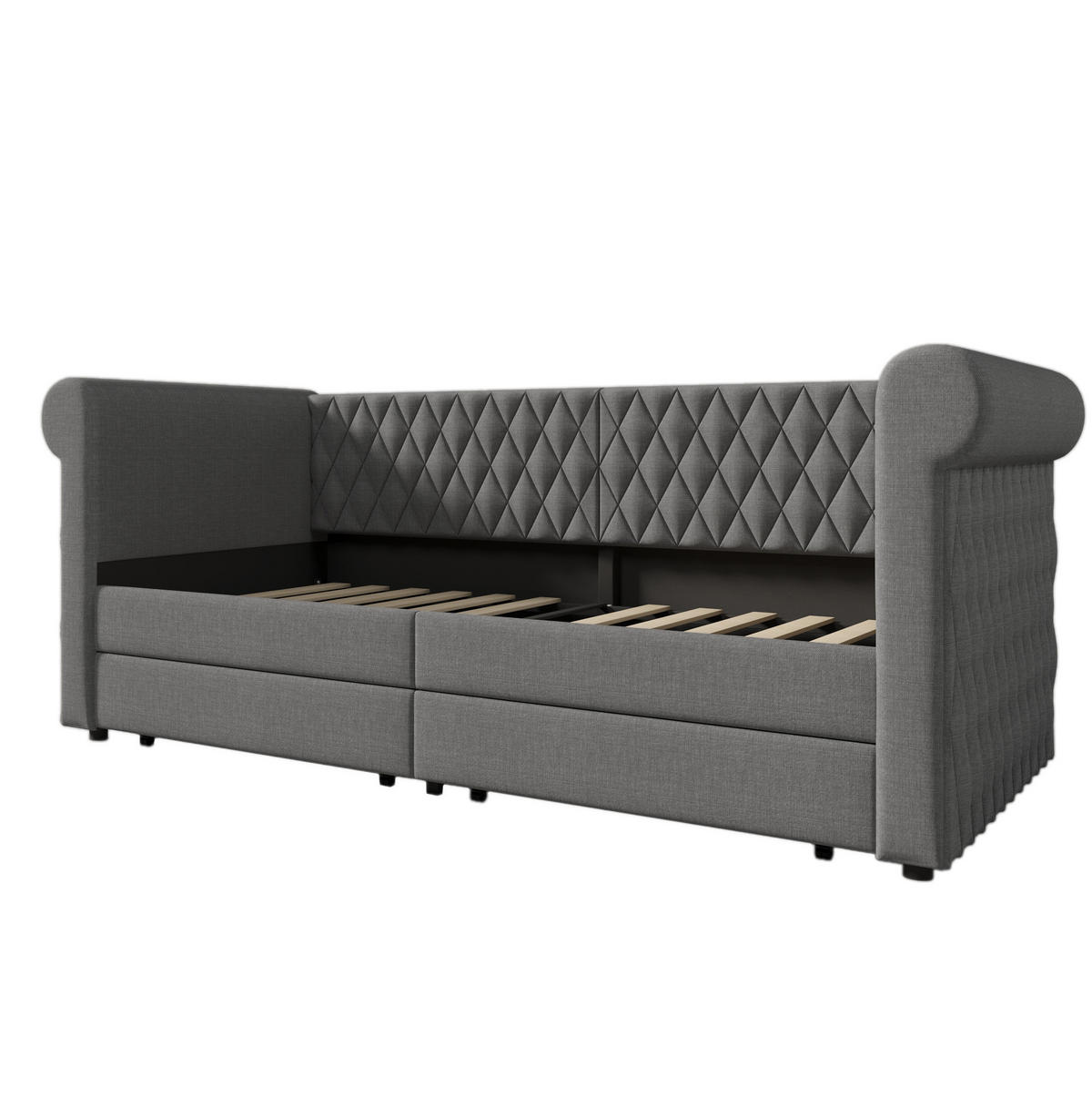 BETT Vintage Kopfteil mit 2 Schubladen Grau Leinen 90/200 cm - Grau, Textil (90/200cm) - OKWISH