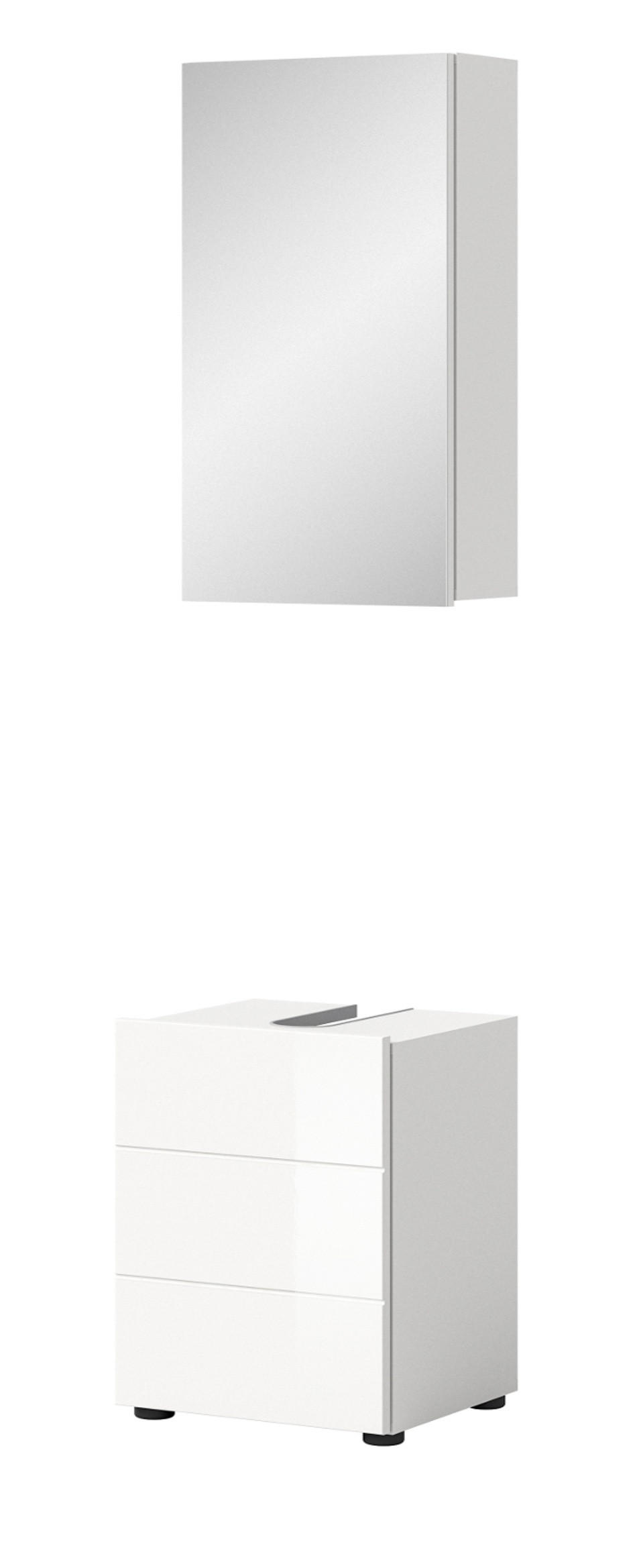 BADMÖBEL-SET 2-teilig weiß Hochglanz, Badkombination 38 x 190 cm - Weiß Hochglanz, Glas/Holzwerkstoff (38/190/34cm) - Inn.Furn