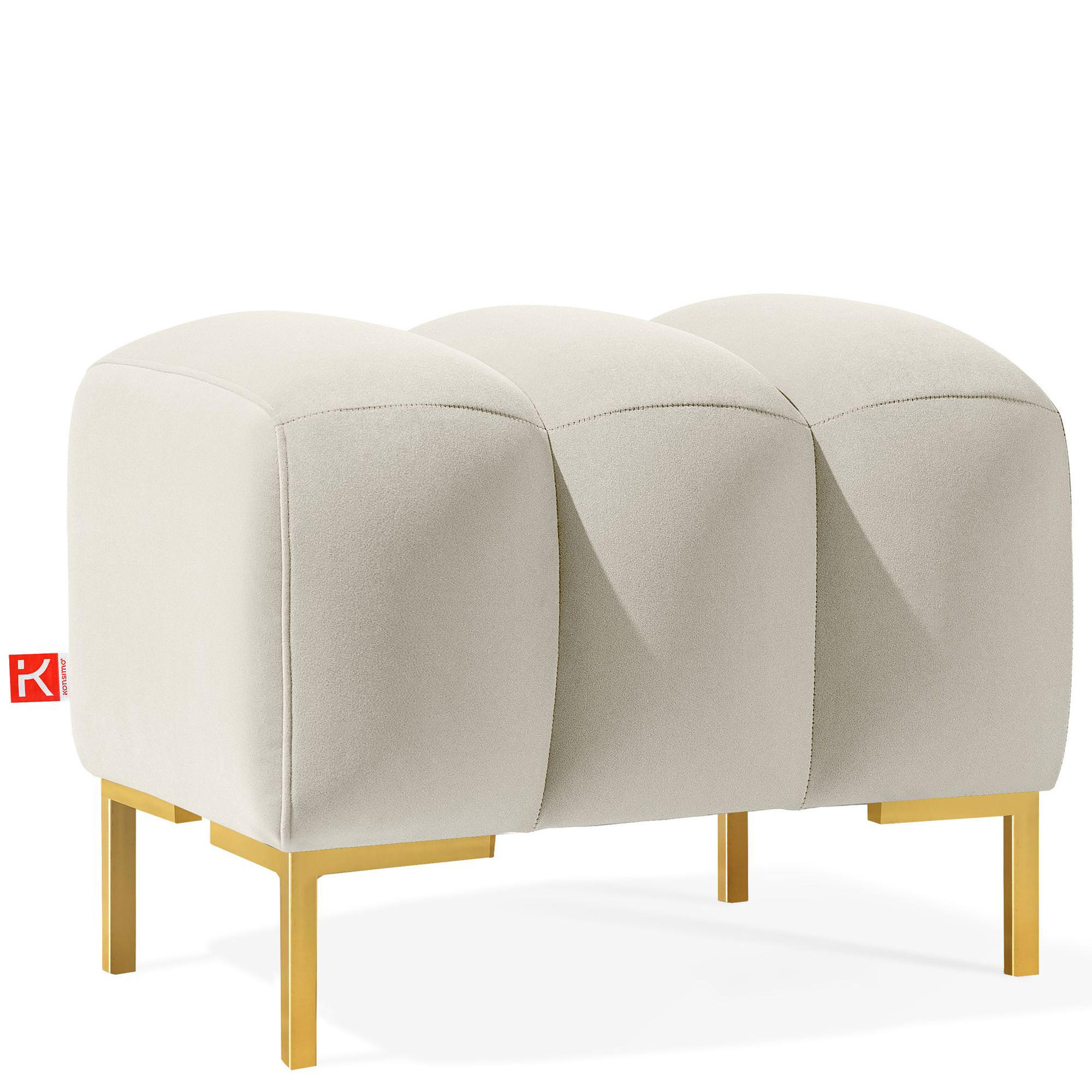 SITZHOCKER Polsterhocker PECCO, Veloursstoff - Goldfarben/Creme, Holz/Textil (60/50/50cm) - KONSIMO®
