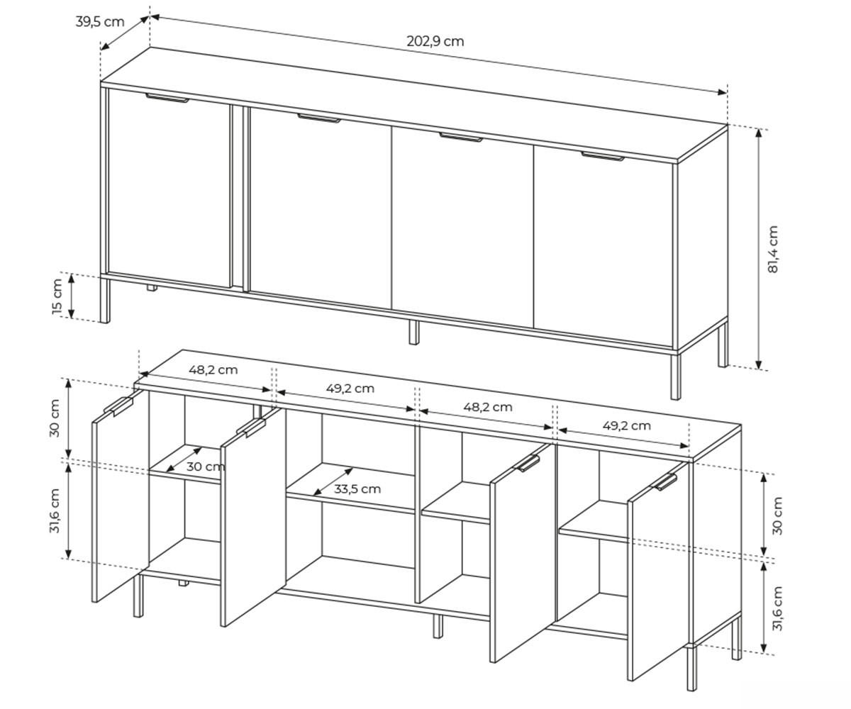 SIDEBOARD Lars anthrazit / gold 202,9 / 39,5 / 81,4 cm - Anthrazit/Grau, Holz/Holzwerkstoff (202.9/81.4/39.5cm) - Feldmann-Wohnen