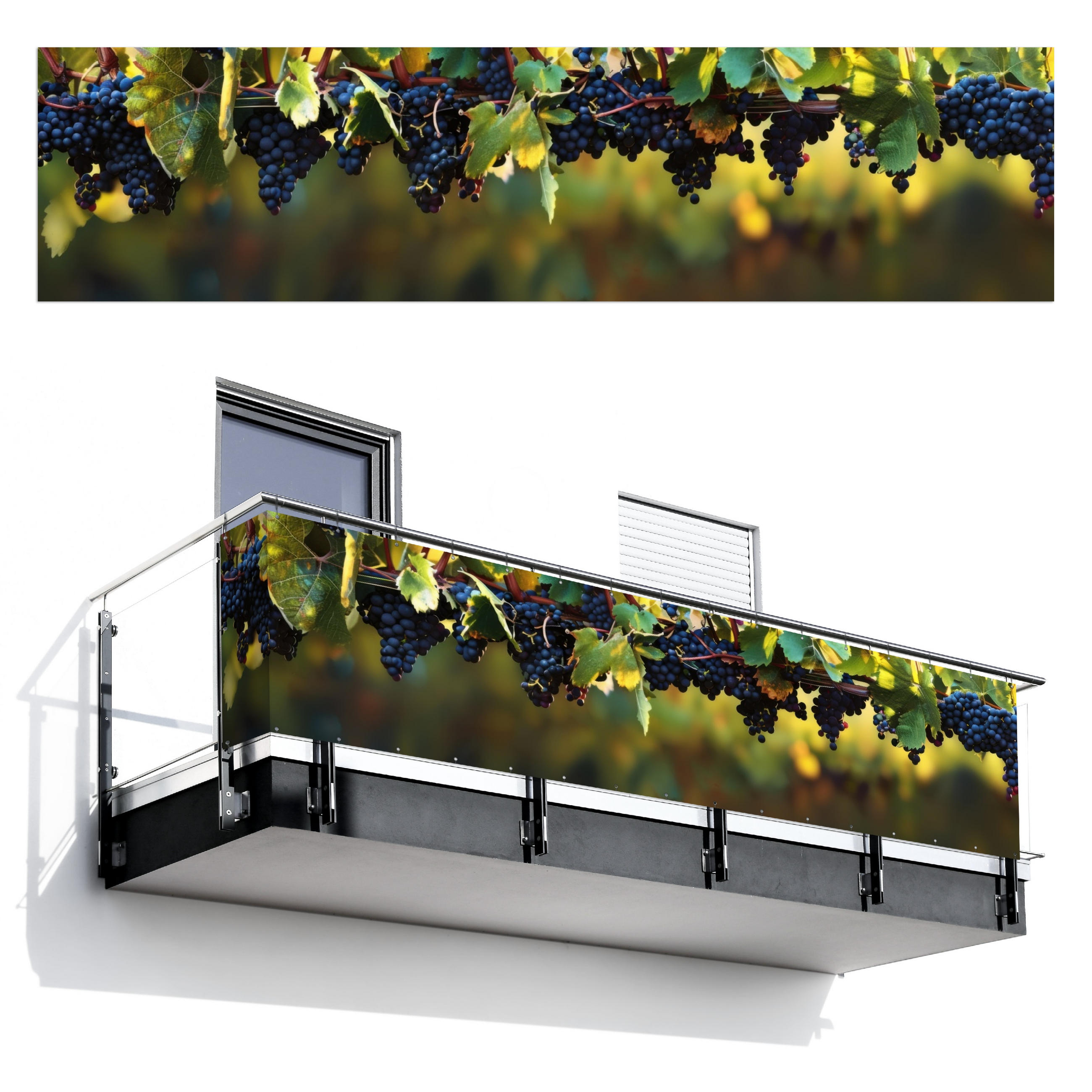BALKON-SICHTSCHUTZ Trauben - Wein - Natur - Grün - Weinrot, Kunststoff (500/130cm) - MuchoWow