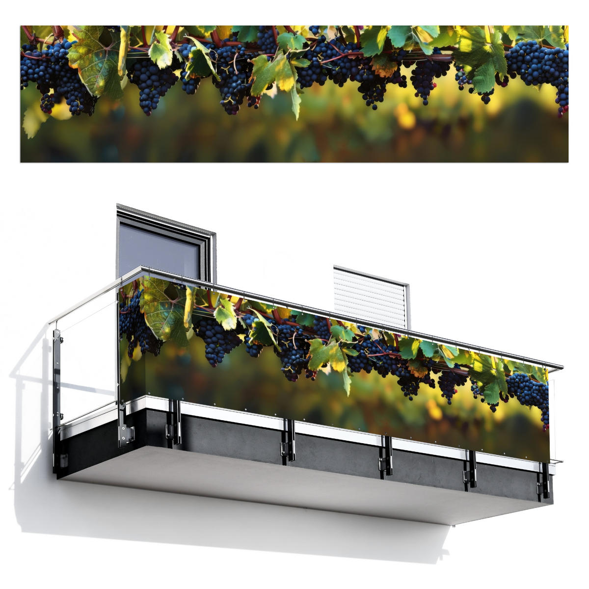 BALKON-SICHTSCHUTZ Trauben - Wein - Natur - Grün - Weinrot, Kunststoff (500/130cm) - MuchoWow