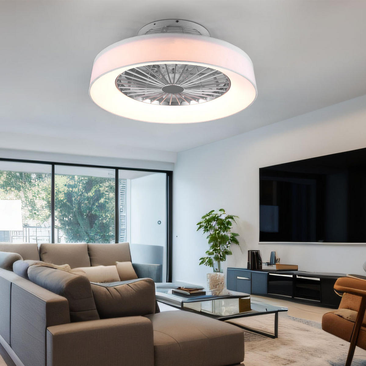 LED DECKENLEUCHTE Farsund Weiß - Weiß, Textil (47/47/20cm)