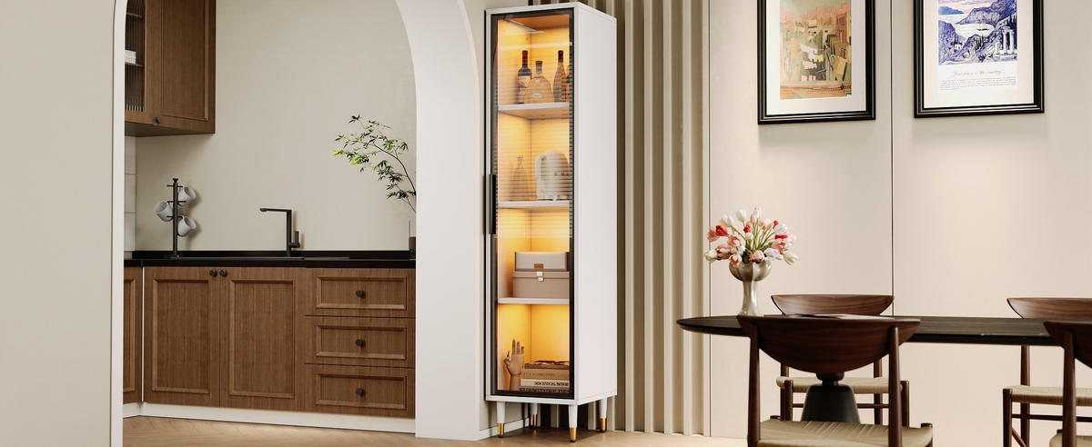 VITRINE in Weiß Highboard mit getöntem Glas, farbwechselnder Beleuchtung und Sockel, für Wohnzimmer, B40/T40/H170cm - Weiß, Glas/Holzwerkstoff (40/170/40cm) - STILVORA