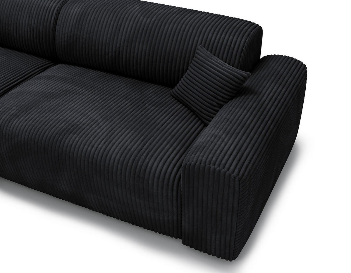 ECKSOFA mit Longchair - Cord - Schwarz, Kunststoff/Textil (284/178cm) - home24