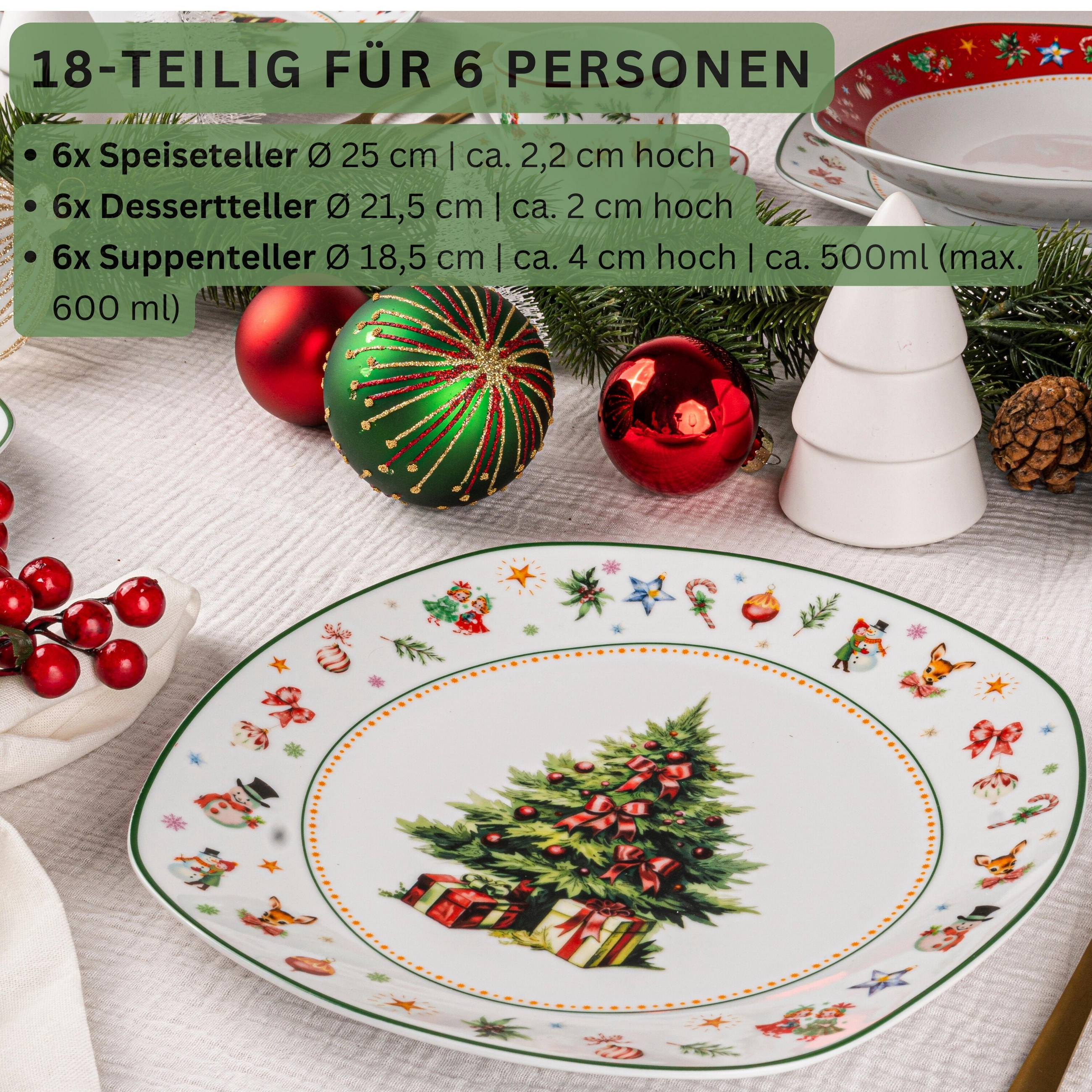 TAFELSERVICE BILGOLA CHRISTMAS DESIGN - 18 teilig aus Porzellan - Weiß, Keramik (29/29/30cm) - Sänger