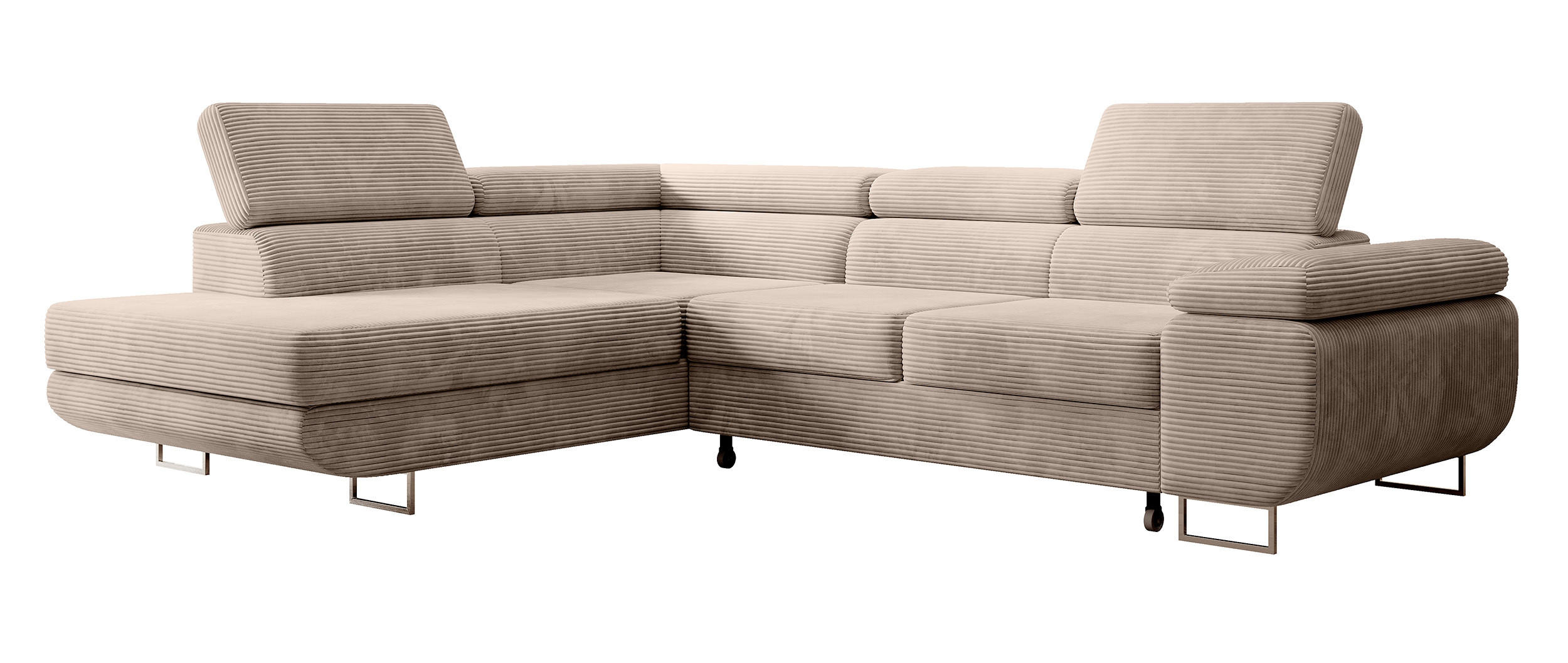 ECKSOFA Stevil Dunkelbeige Cordbezug - Silberfarben/Mokka, Textil/Metall (275/203cm) - Selsey