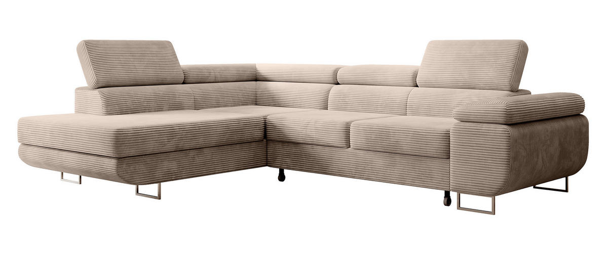 ECKSOFA Stevil Dunkelbeige Cordbezug - Silberfarben/Mokka, Textil/Metall (275/203cm) - Selsey