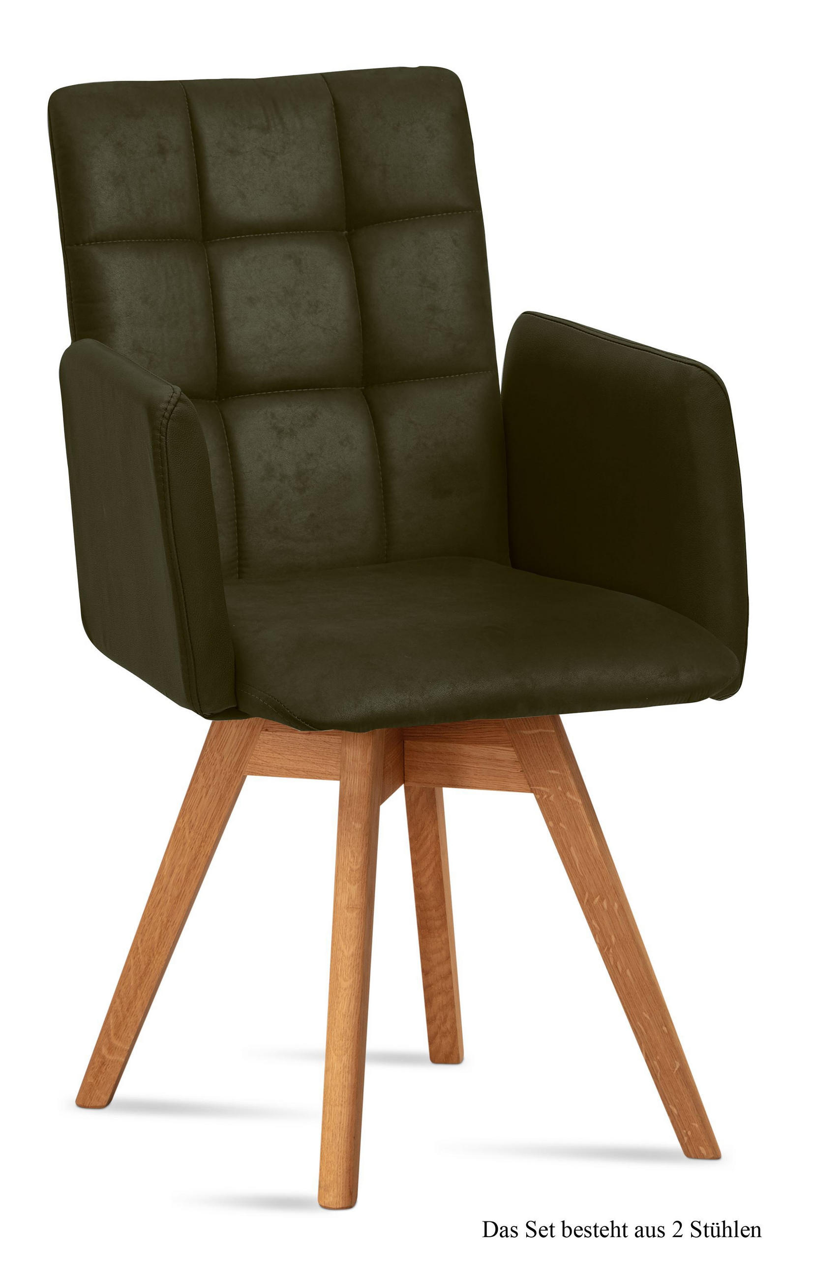 ARMLEHNSTUHL drehbar (2er-Set) Dorie 52x91x60 Eiche geölt/Khaki - Dunkelgrün/Eichefarben, Kunststoff (60/91/52cm) - 58aufmkessel