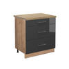 KÜCHENUNTERSCHRANK Fame-Line Anthrazit Hochglanz 80 cm mit 3 Schubladen AP Eiche - Honigeiche/Schwarz Hochglanz, Holzwerkstoff (80/82/60cm) - Vicco