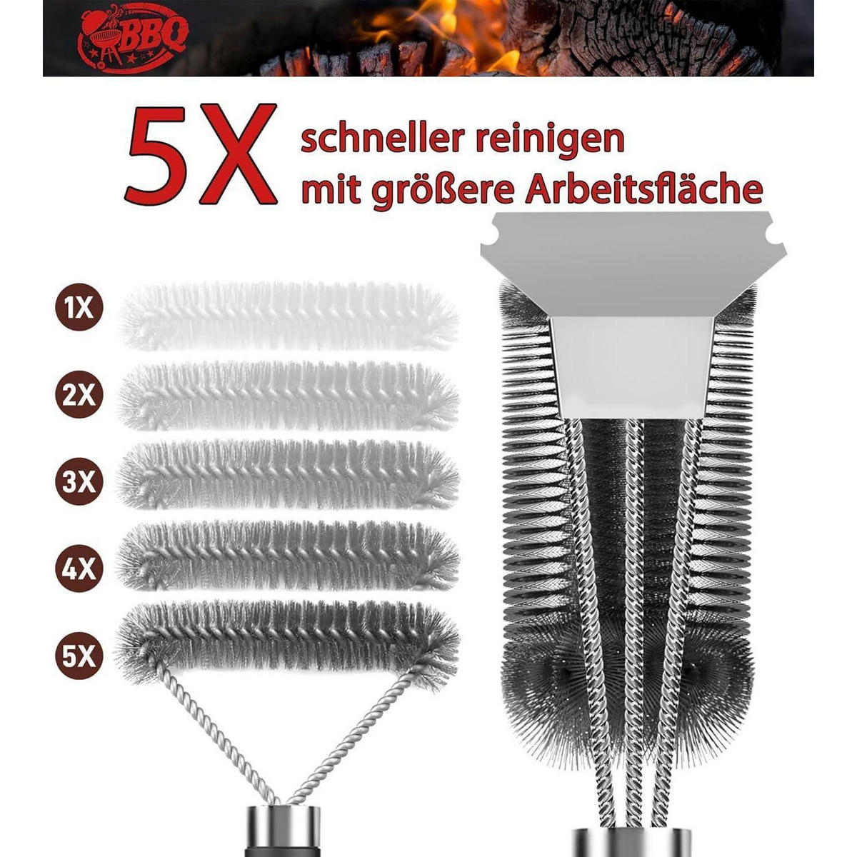 GRILLBÜRSTE mit Schaber Edelstahl und PP Griff - Schwarz, Metall (15/10/35cm)