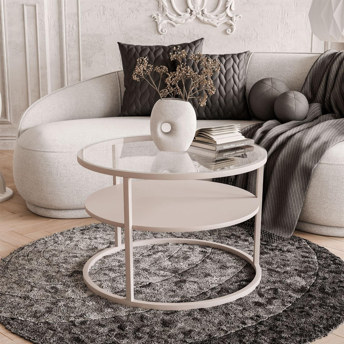 COUCHTISCH CIRI GLASS KASCHMIR mit Ablage Platte aus transparentem Glas - Kaschmir, Glas (70/70/47cm) - Lookway