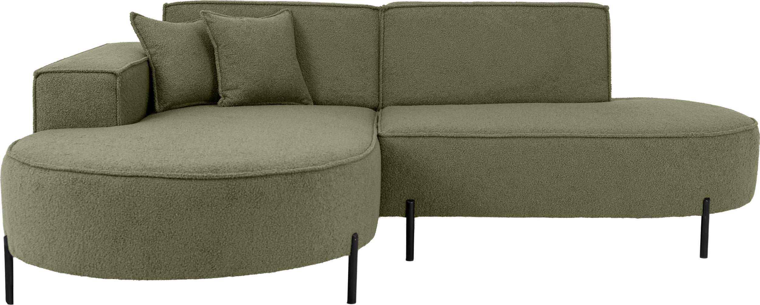 ECKSOFA Hana Loft 3-Sitzer Ecke Links, Boucle, Grün 241/80/168 cm - Schwarz/Grün, Textil/Metall (241/168cm) - WFL GROUP