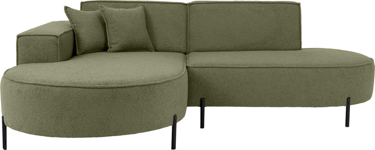 ECKSOFA Hana Loft 3-Sitzer Ecke Links, Boucle, Grün 241/80/168 cm - Schwarz/Grün, Textil/Metall (241/168cm) - WFL GROUP